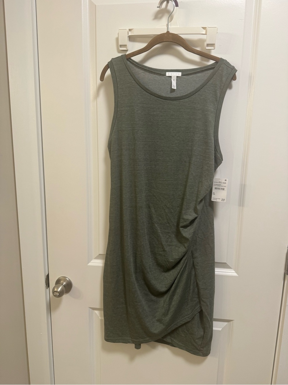 Leith Sleeveless Ruched Tank Dress in Olive Green